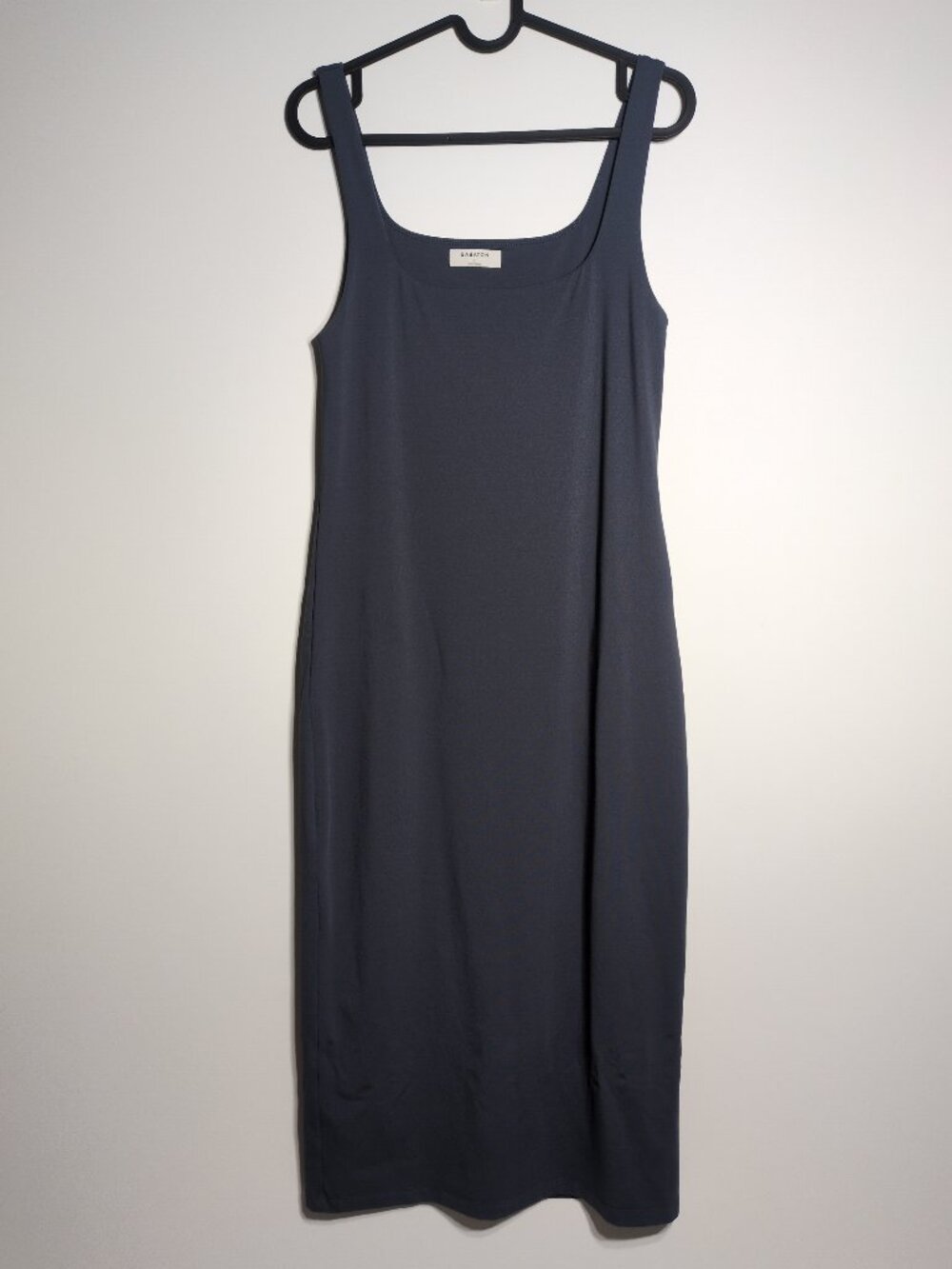 Babaton Aritzia Contour Midi Tank Dress Large Bodycon Blue Grey Square Neck - Picture 1 of 11